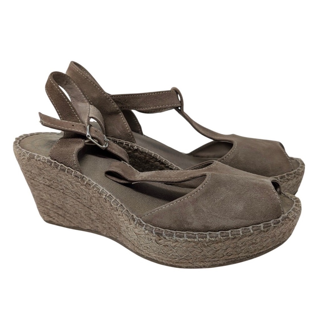 Toni Pons Lidia T Strap Espadrille Wedge Tan Women's sz 40 US 9
